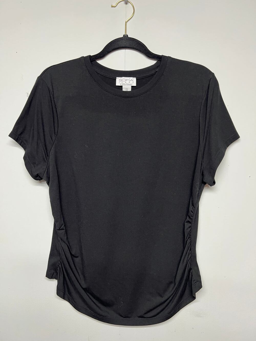 Sofia Vergara Short Sleeve Ruched Sides Black Top Womens XXL Layering Stretch